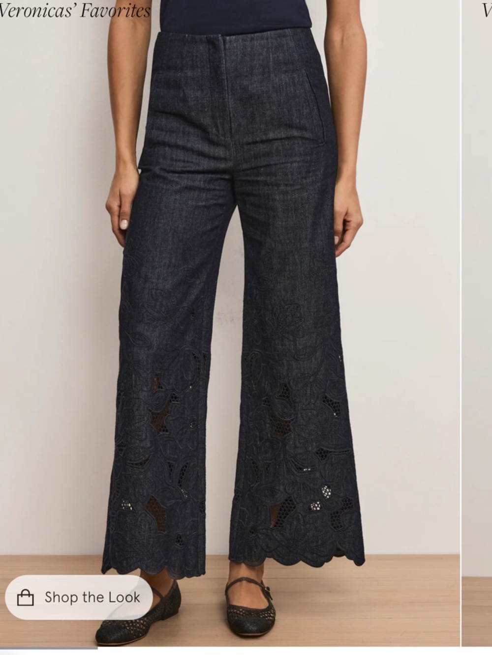 Veronica Beard Osborne Wide-Leg Eyelet Pant